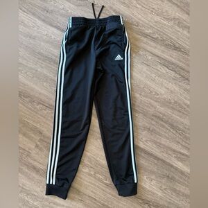 Adidas Boys Black Track Pants Size L (14/16) Joggers 3 Stripe Athletic